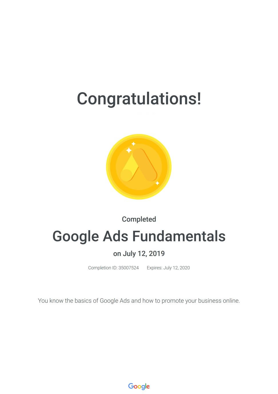 GOOGLE廣告原廠證照